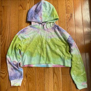 Rainbow Tie Dye Cropped Hoodie with Sequins